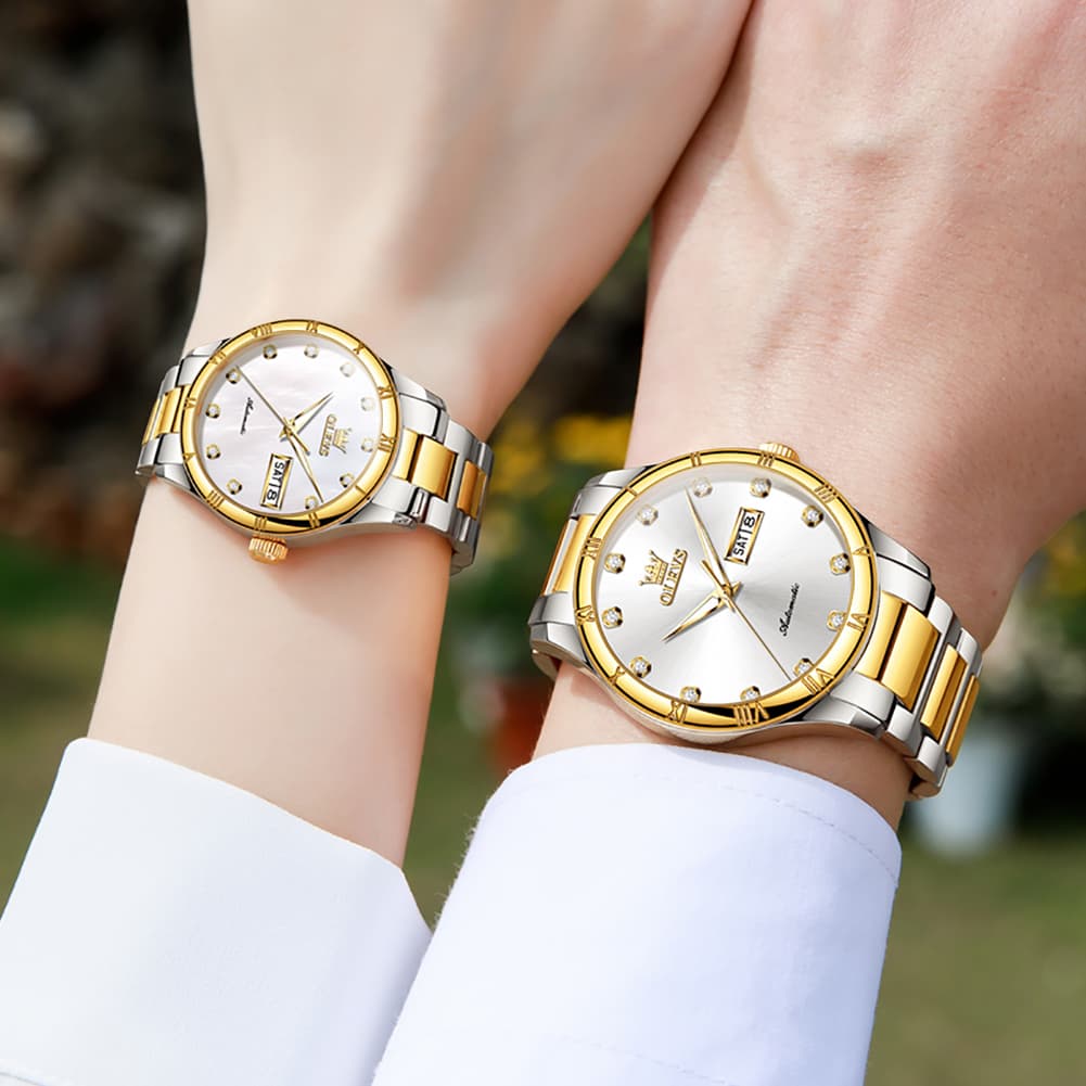OLEVS 7030 Automatic Mechanical Couples Watch Set