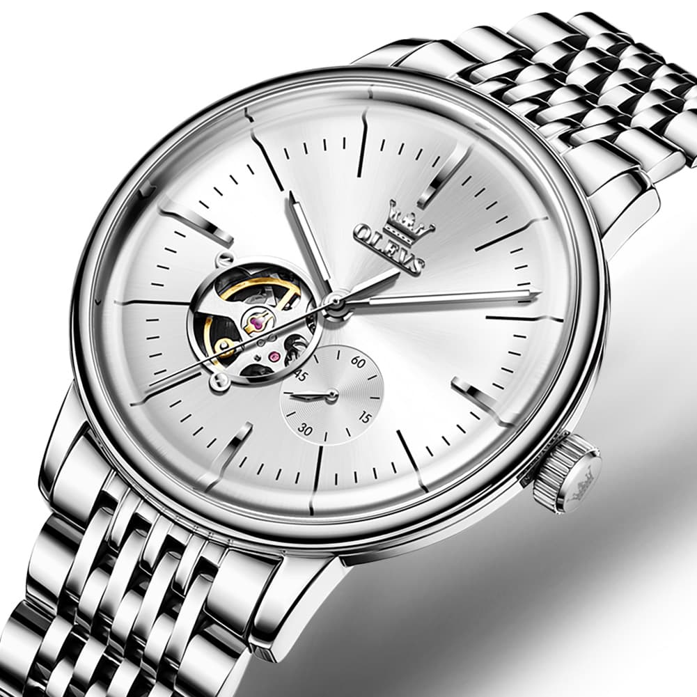 OLEVS 6708 Domed Crystal Open Heart Mechanical Watch For Men