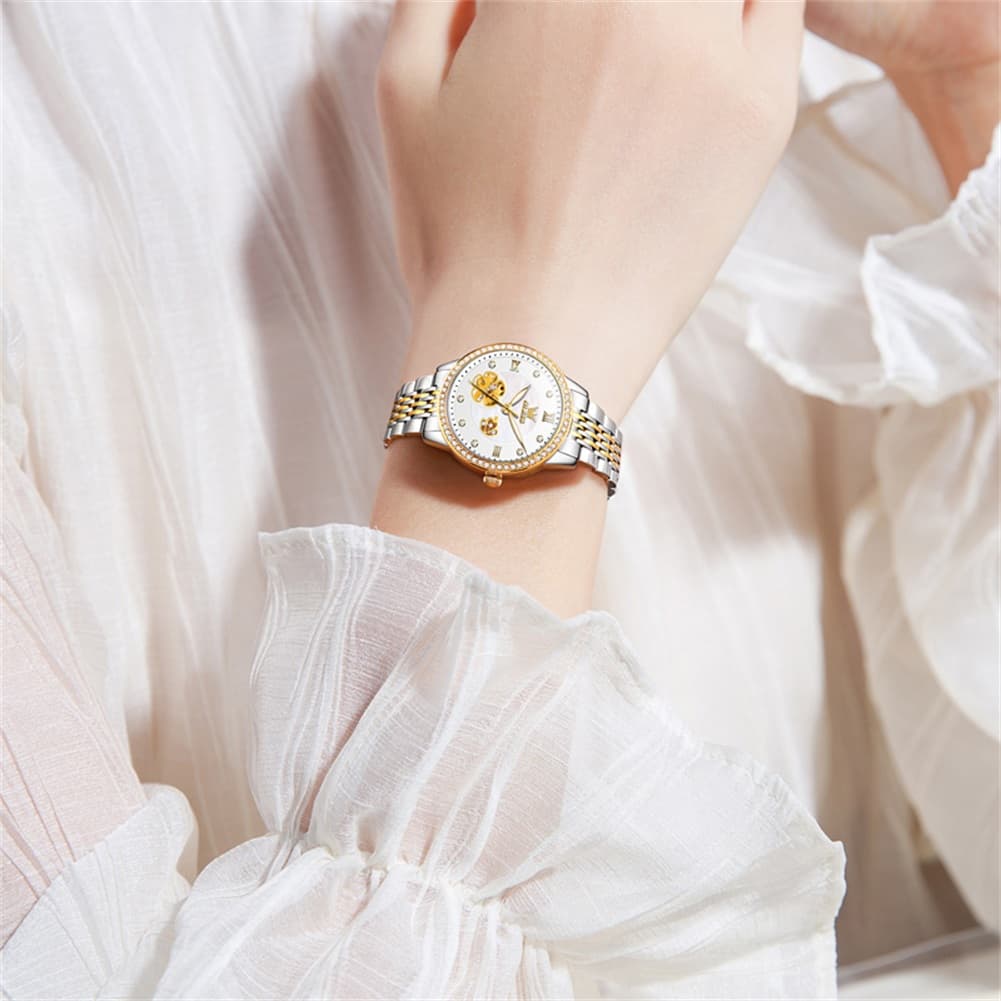 OLEVS 6706 Diamond Flower Skeleton Automatic Mechanical Watch For Women
