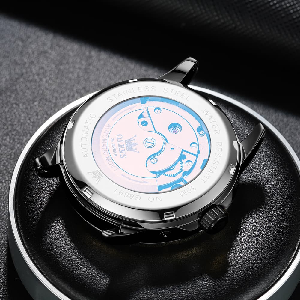 OLEVS 6691 Automatic Moon Phase Skeleton Steel Watch for Men
