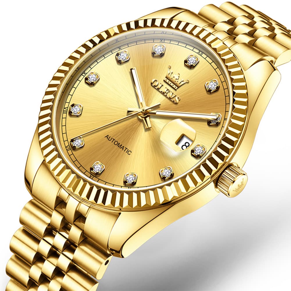 OLEVS 6743 Fluted Bezel Diamond Mechanical Watch for Men