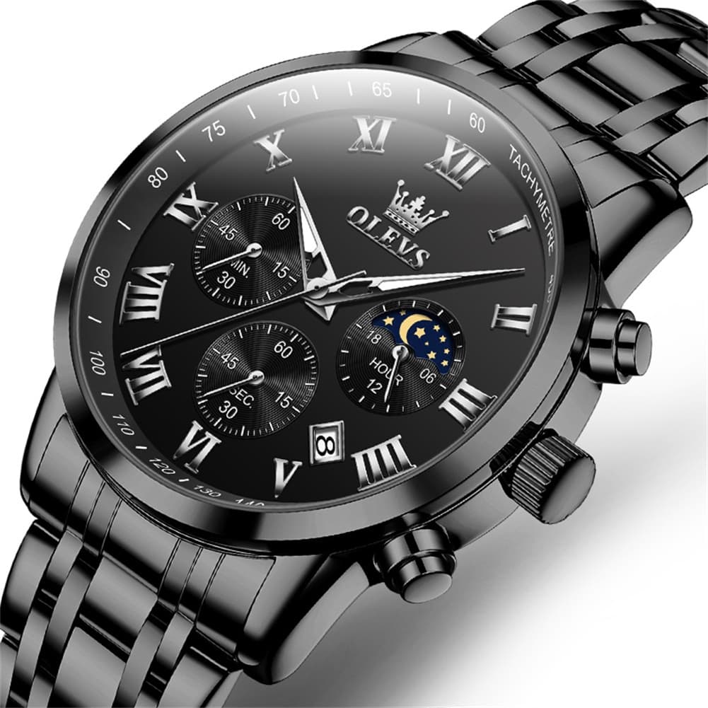 OLEVS Chronograph Moon Phase Dress Watch for Men Stainless Steel 5529