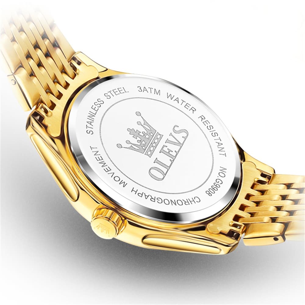 OLEVS 9908 Diamond Accent Day Date Quartz Watch for Men