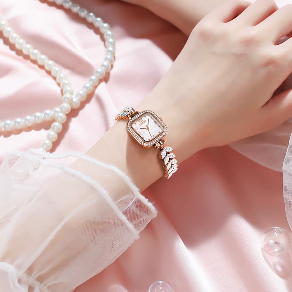 OLEVS 9987 Mermaid Crystal Bracelet Square Watch for Women