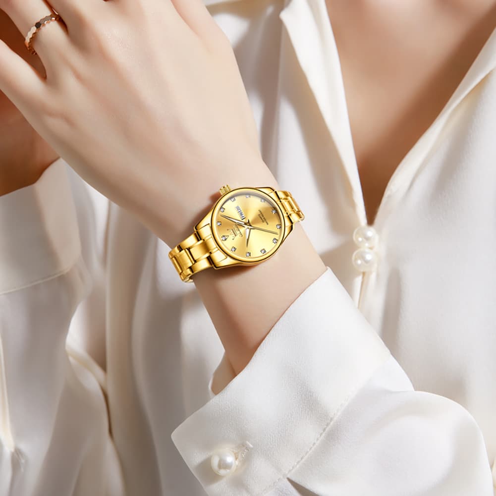 OLEVS 3612 Diamond Dial Quartz Steel Watch for Women