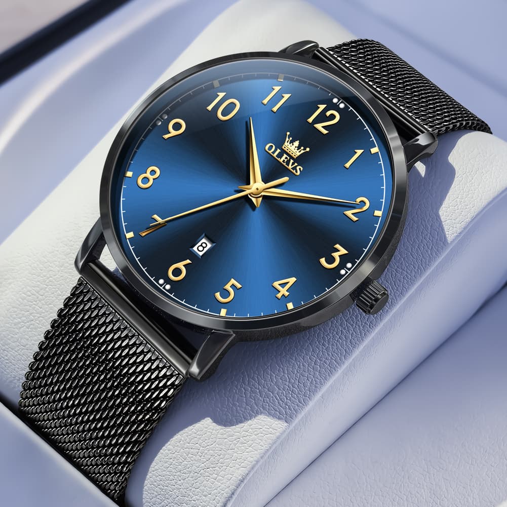 OLEVS 5653 Ultra Thin Couple Watch Milanese Mesh and Leather Strap Date Timepiece for Men and Women