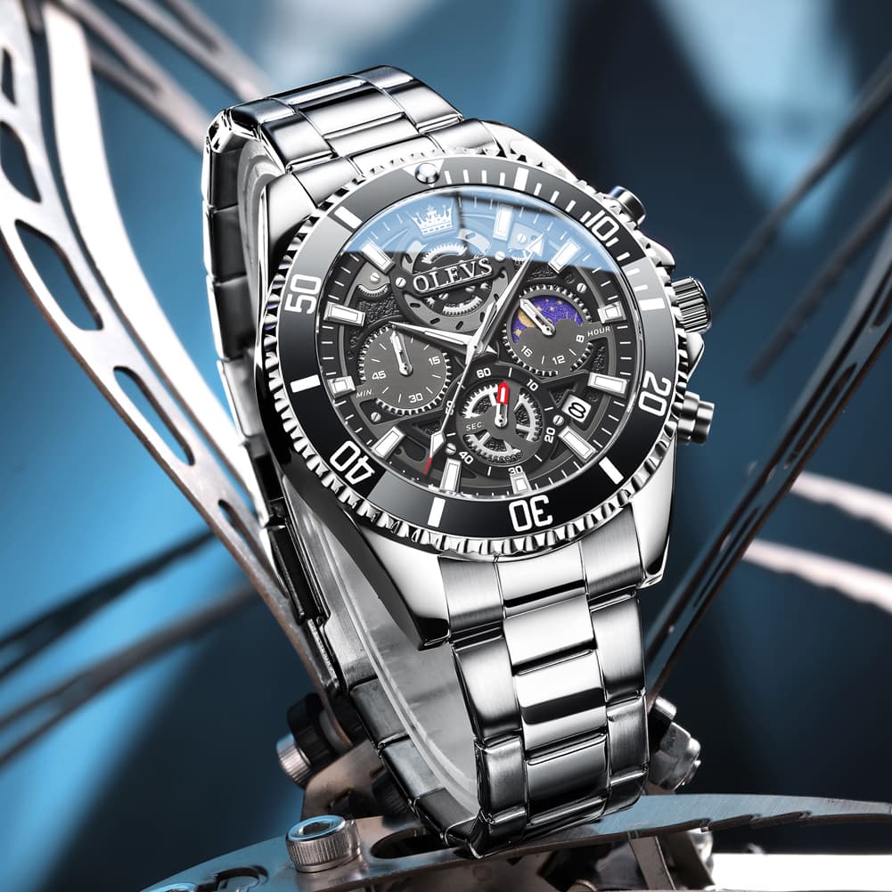 OLEVS 2990 Textured Steel Luminous Sport Watch for Men