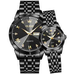 OLEVS 9931 Diamond Stainless Steel Couple Watch Set