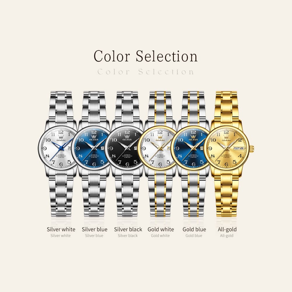 OLEVS 7072 Arabic Numeral Dual Calendar Automatic Watch For Women
