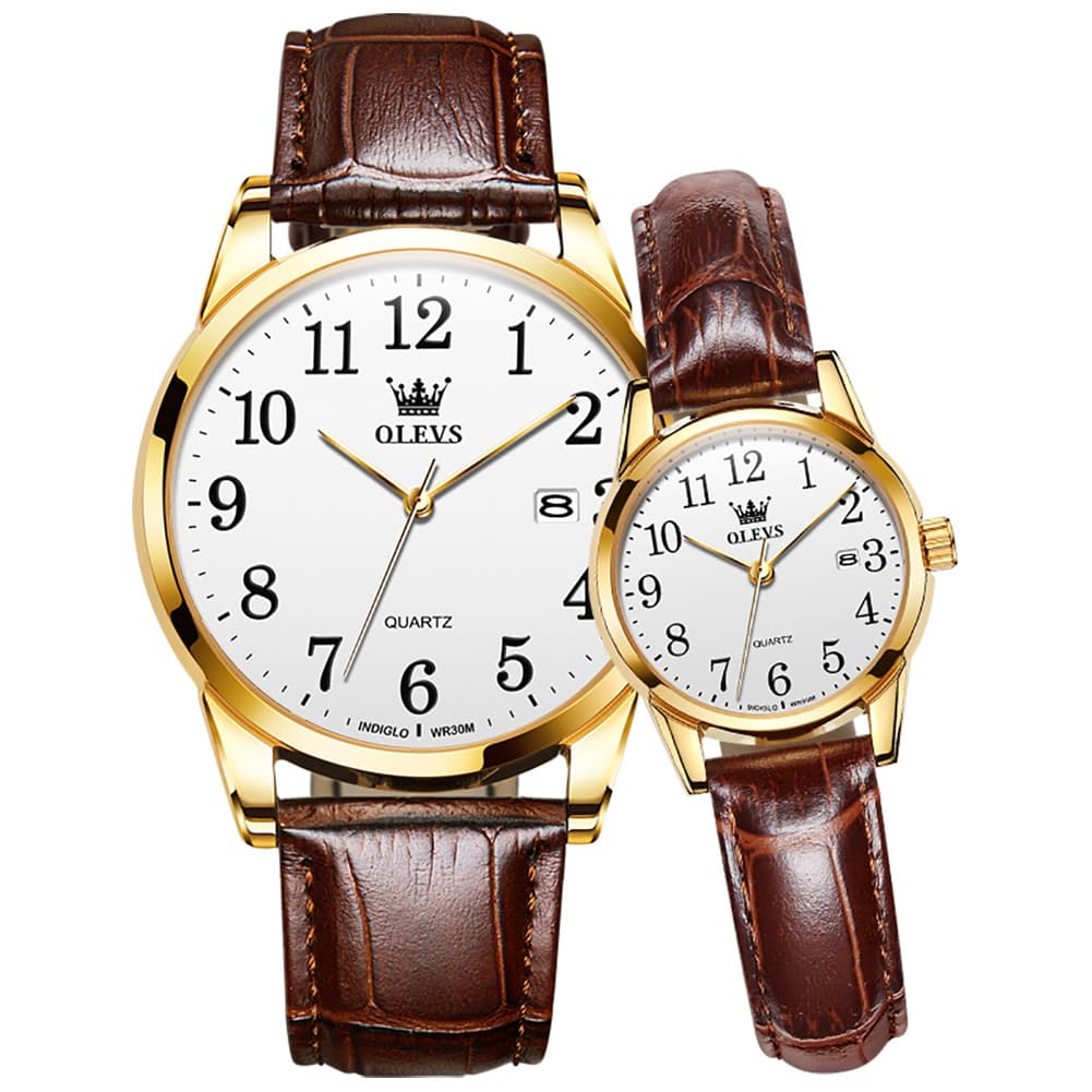 OLEVS Men Classic Leather Dress Watch Arabic Numerals Quartz Date 5566