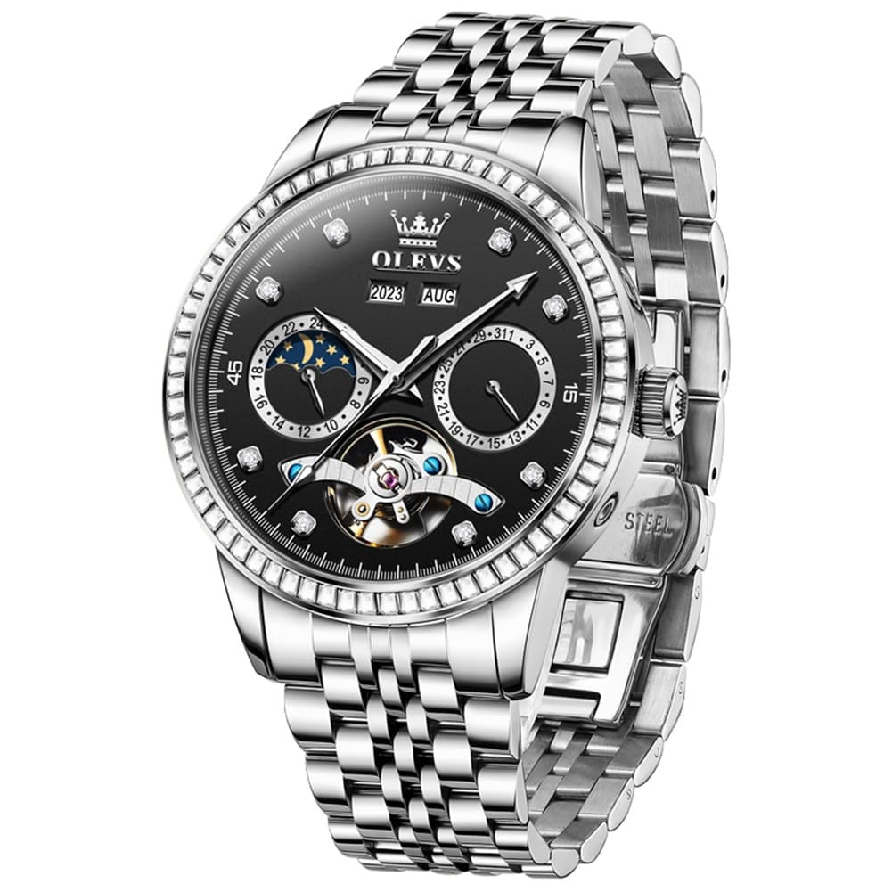 OLEVS 7016 Diamond Multi Function Sun and Moon Mechanical Watch for Men