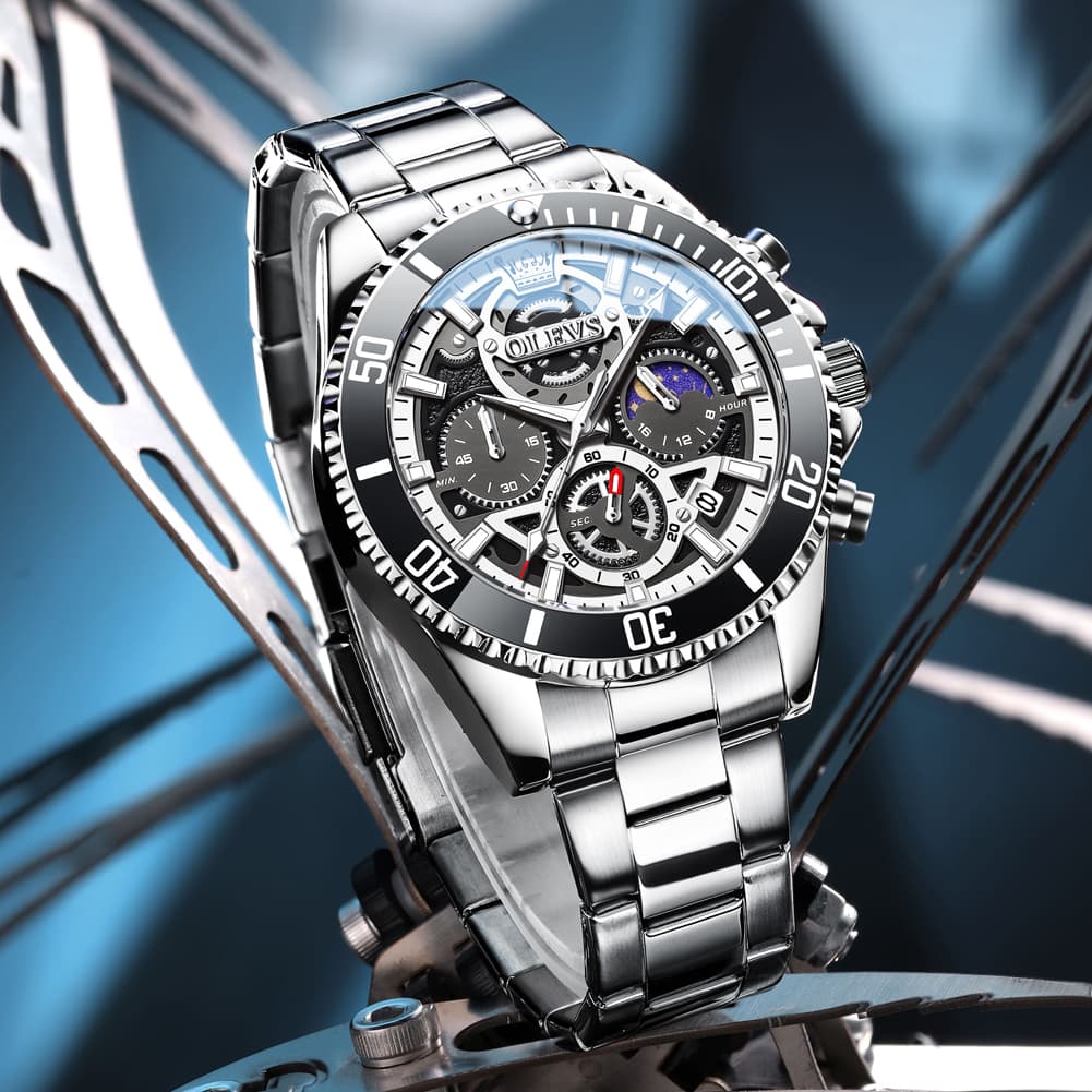 OLEVS 2990 Textured Steel Luminous Sport Watch for Men