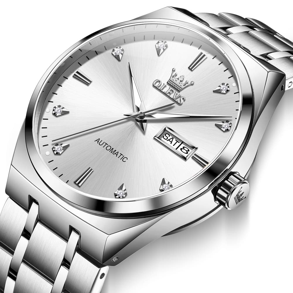 OLEVS Integrated Bracelet Diamond Dial Automatic Watch 9811 Day Date for Men