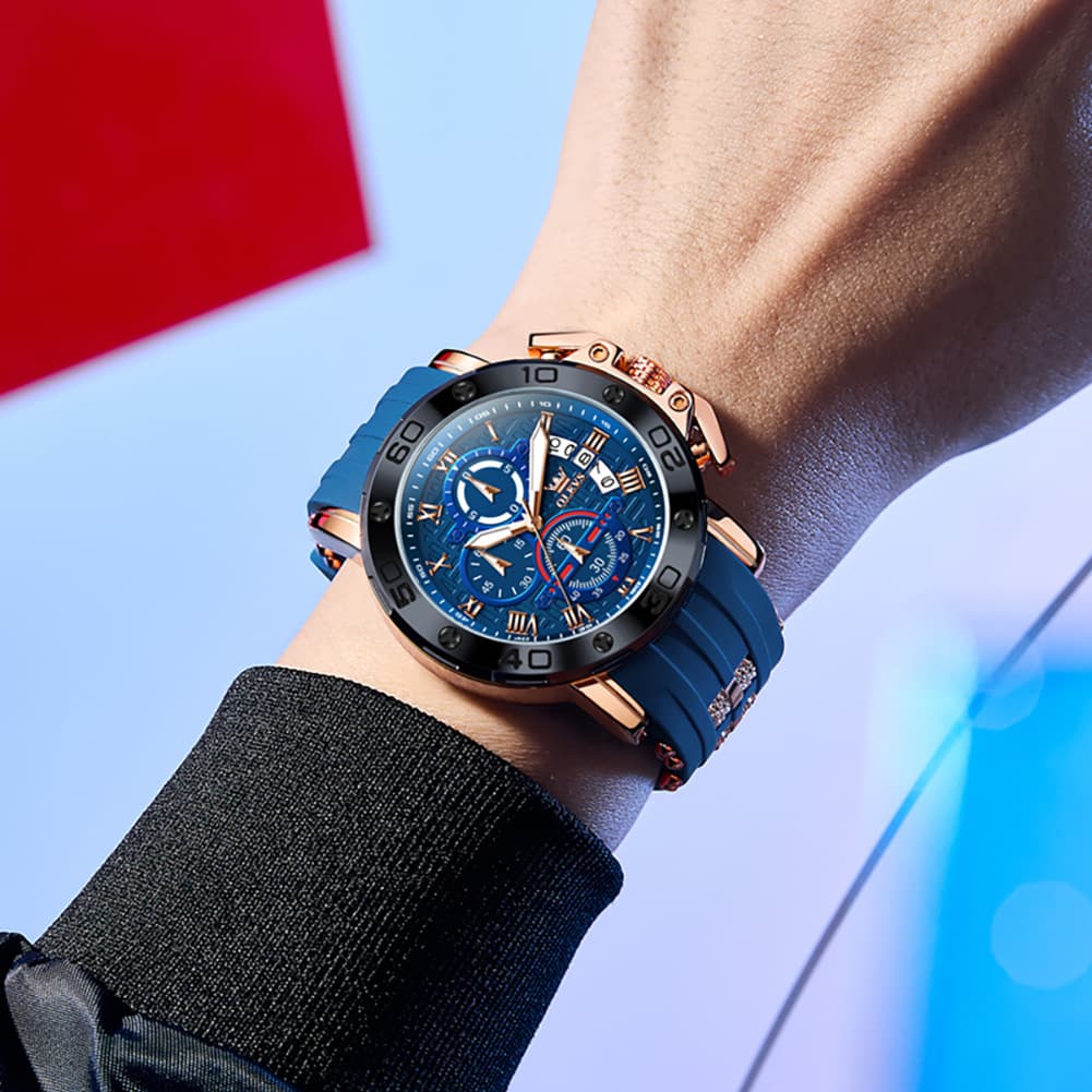 OLEVS 9986 Oversized Chronograph Silicone Strap Watch for Men