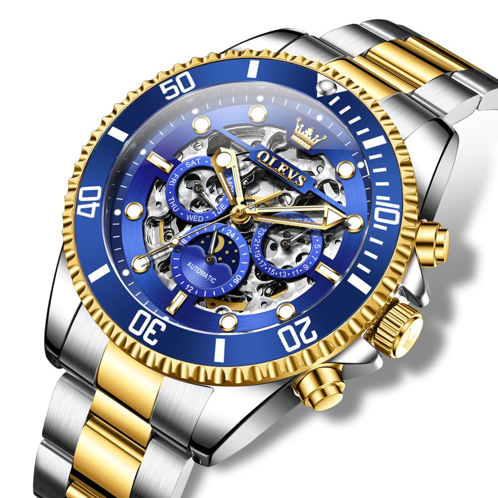 OLEVS 6715 Skeleton Multifunction Moon Phase Sports Mechanical Watch For Men