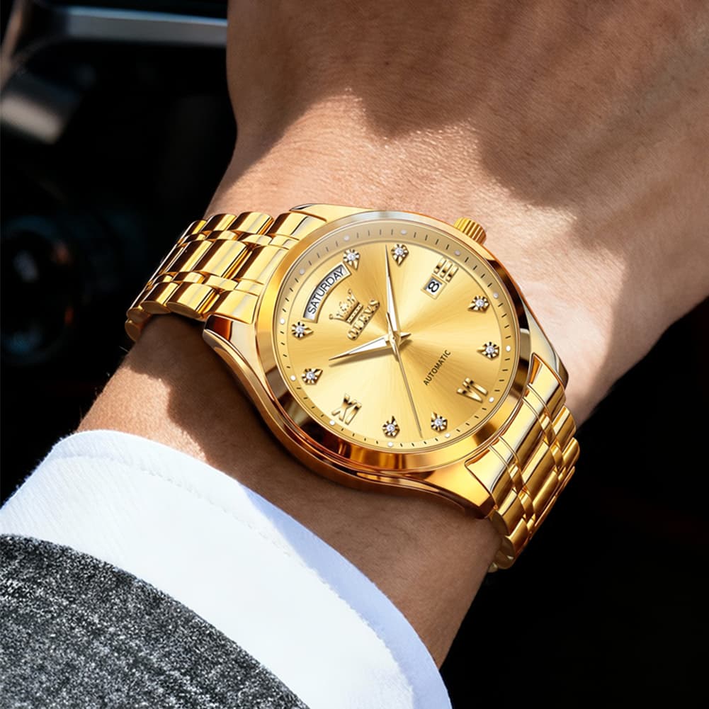 OLEVS 6752 Diamond Dial Day Date Mechanical Watch for Men