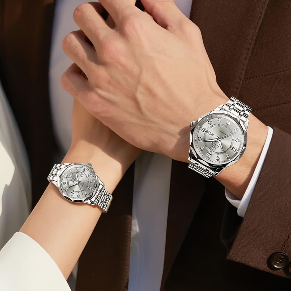 OLEVS 6727 Automatic Diamond Mechanical Watch Set For Couples