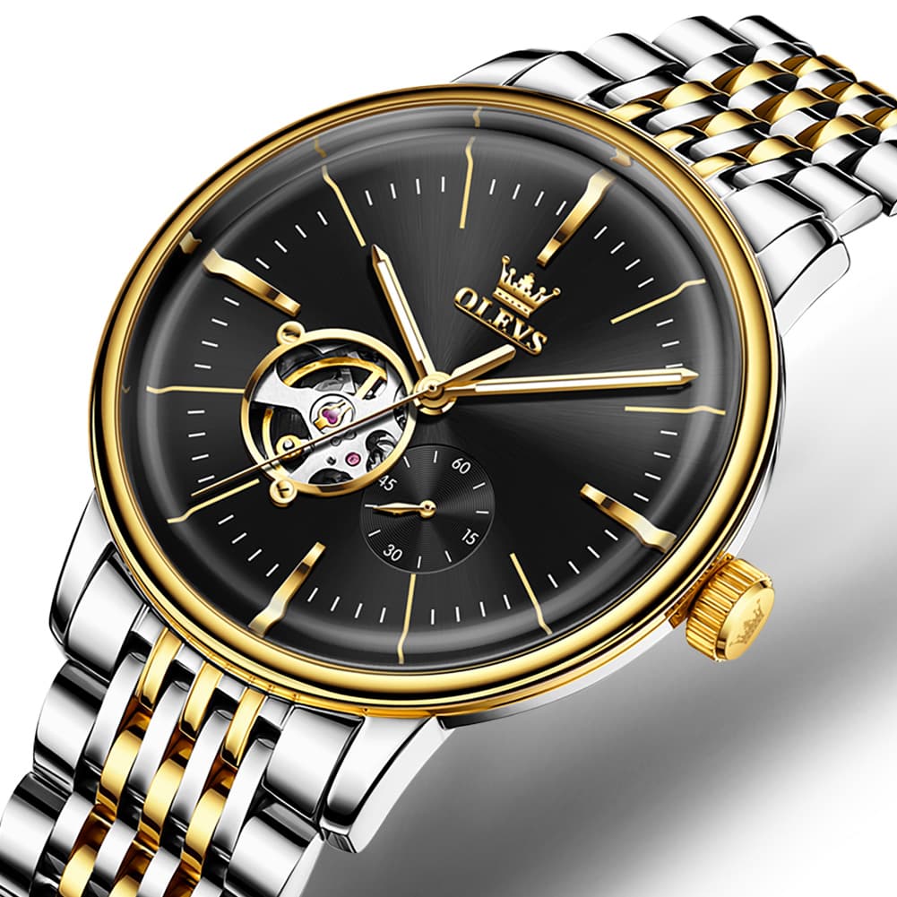 OLEVS 6708 Domed Crystal Open Heart Mechanical Watch For Men