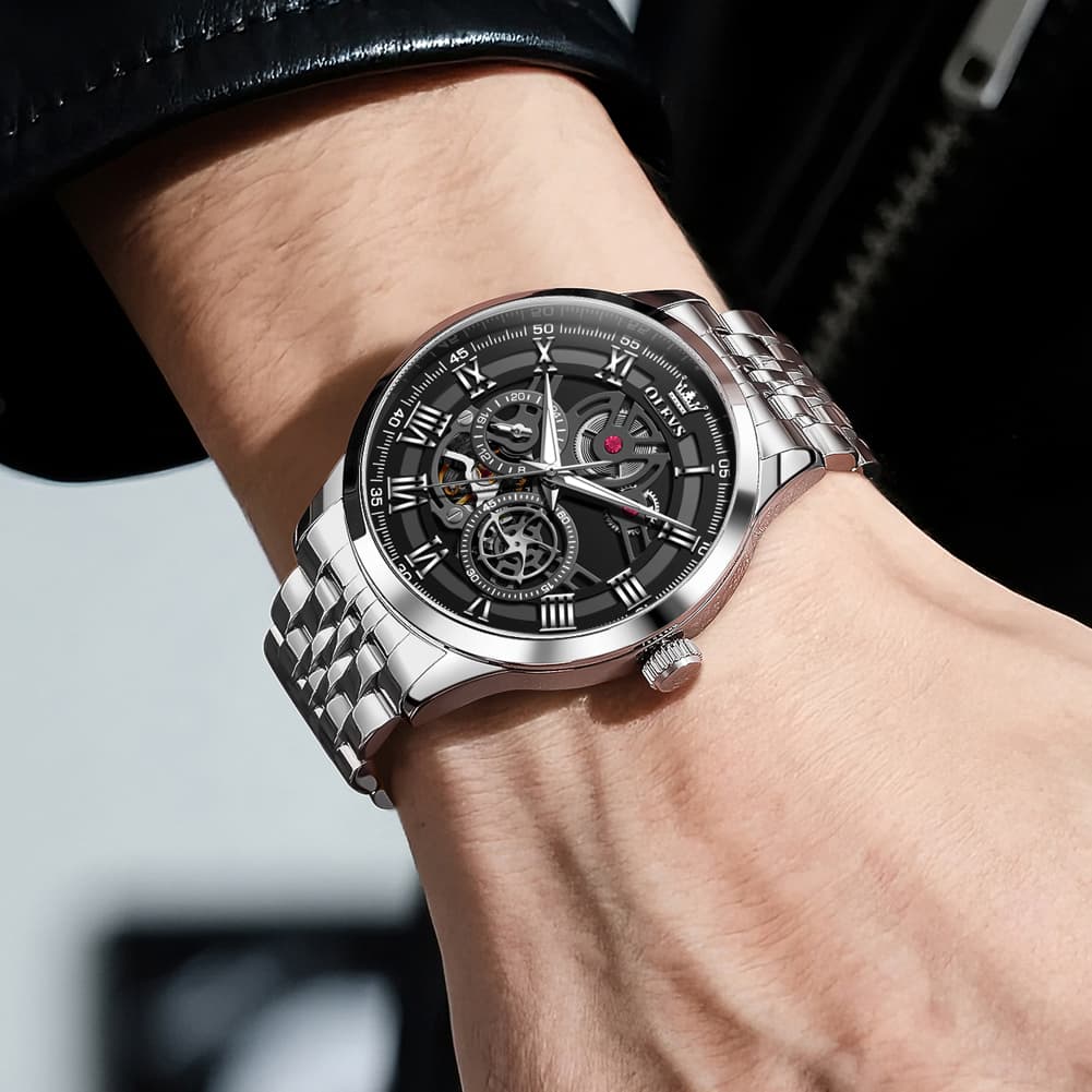 OLEVS 7076 Double Open Heart Automatic Watch For Men