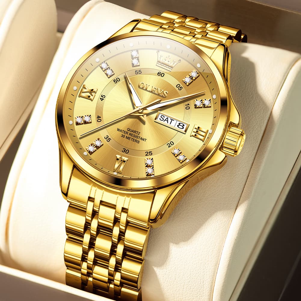 OLEVS 3620 Classic Diamond Quartz Steel Watch for Men
