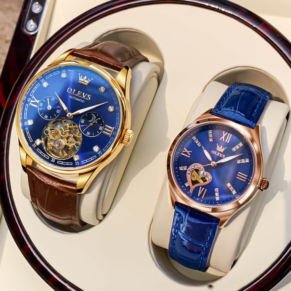 OLEVS 3601 Romantic Open Heart Automatic Couple Watch Set