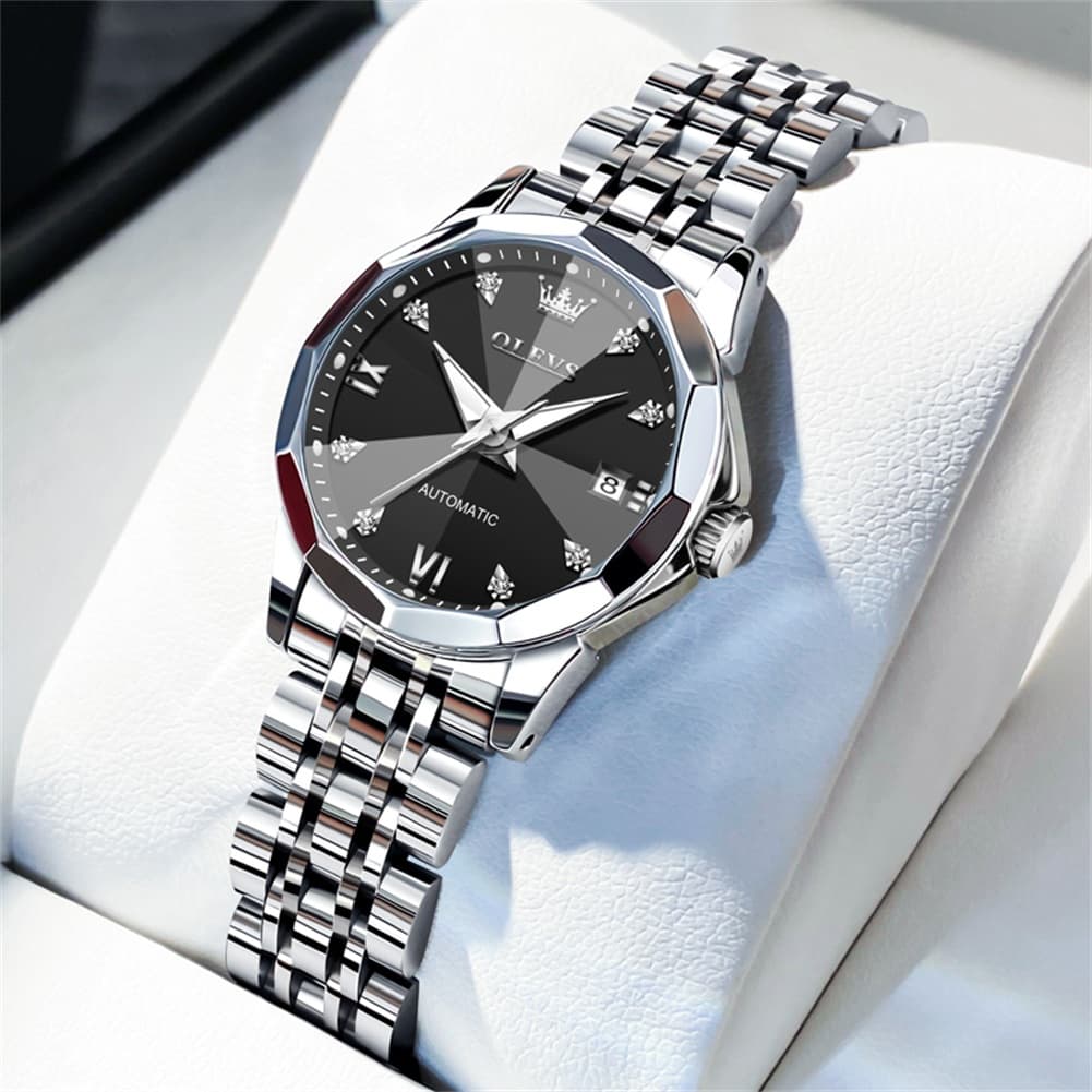 OLEVS 3D Diamond Cut Mirror Automatic Mechanical Watch 9982 for Women