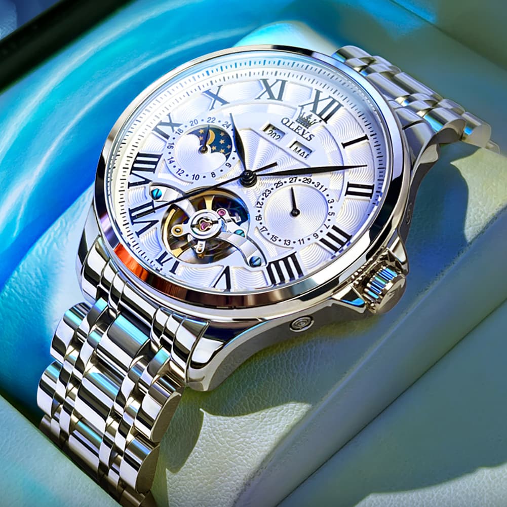 OLEVS 7013 Multi Function Sun and Moon Mechanical Watch for Men