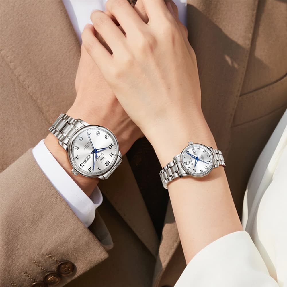 OLEVS 7072 Arabic Numeral Automatic Couples Watch Set