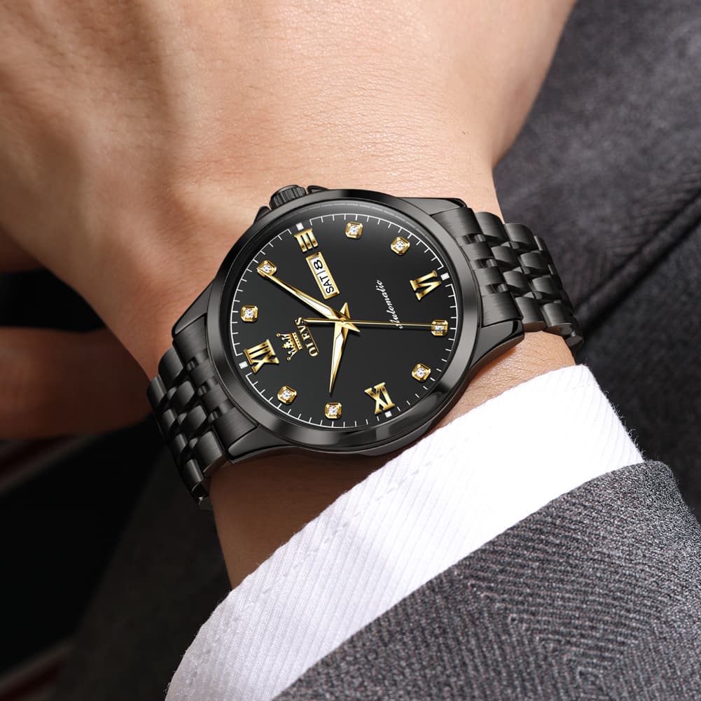 OLEVS 7092 Diamond Accent Dual Calendar Automatic Watch For Men