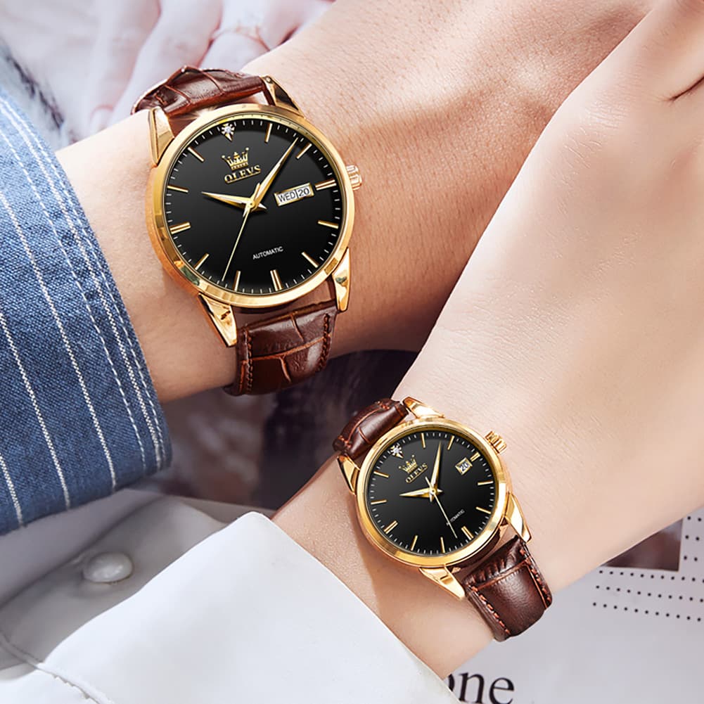 OLEVS 6629 Minimalist Mechanical Couple Watches Set
