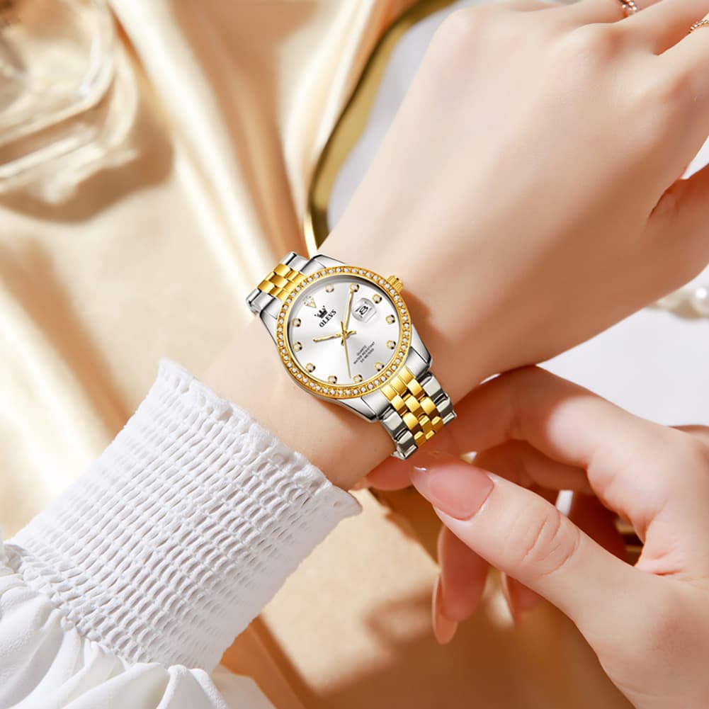OLEVS 3629NN Diamond Bezel Quartz Steel Watch for Women
