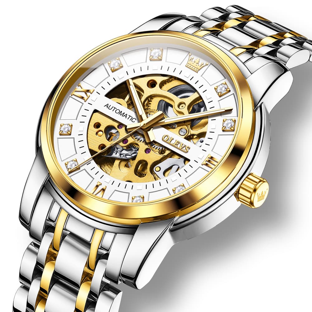 OLEVS Full Skeleton Diamond Dial Automatic Mechanical Watch 9901 for Men