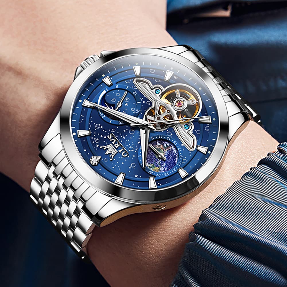 OLEVS 6705 Starry Sky Earth Tourbillon Automatic Mechanical Watch For Men