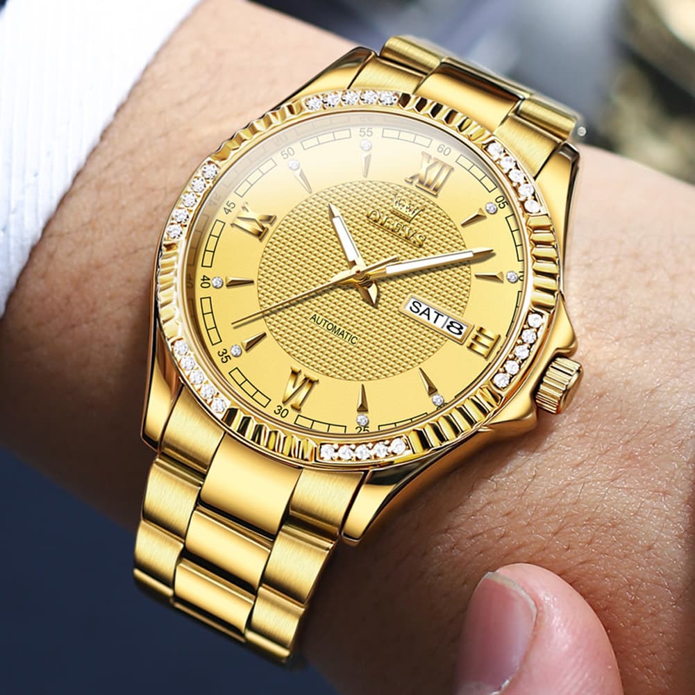 OLEVS 6676 Diamond Bezel Automatic Steel Watch for Men