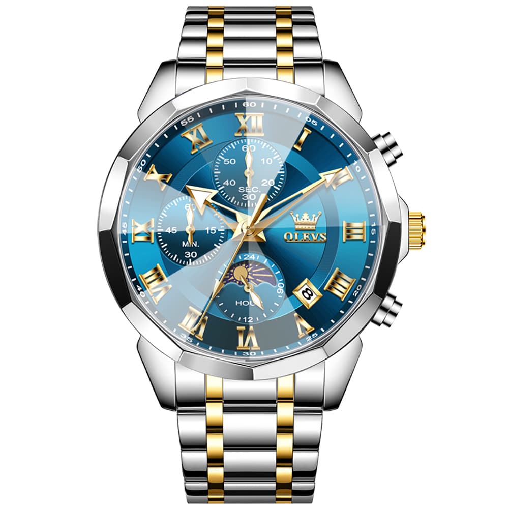 OLEVS 3675 Quartz 3D Rhombic Roman Chronograph Watch For Men