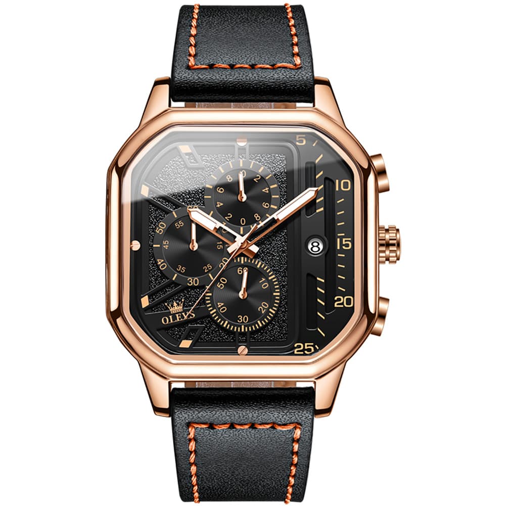 OLEVS 9950 Octagonal Case Chronograph Leather Watch for Men