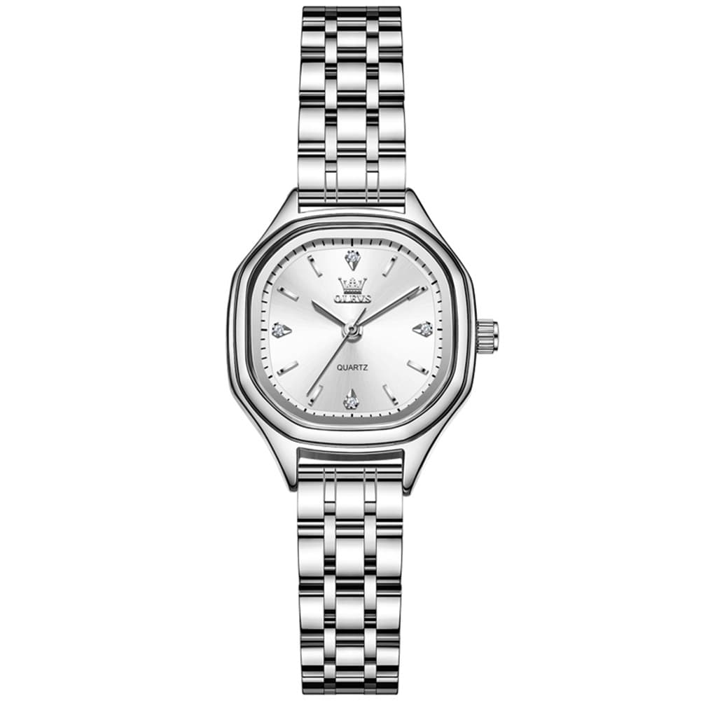 OLEVS 5888 Petite Square Watch Vintage Diamond Accent Stainless Steel Bracelet Quartz Timepiece for Women