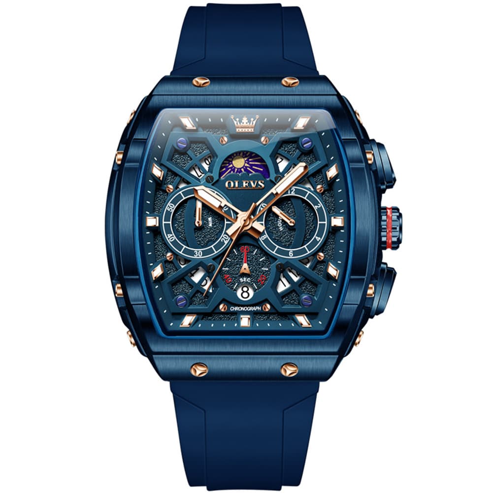 OLEVS 2942 Tonneau Silicone Sports Quartz Watch for Men