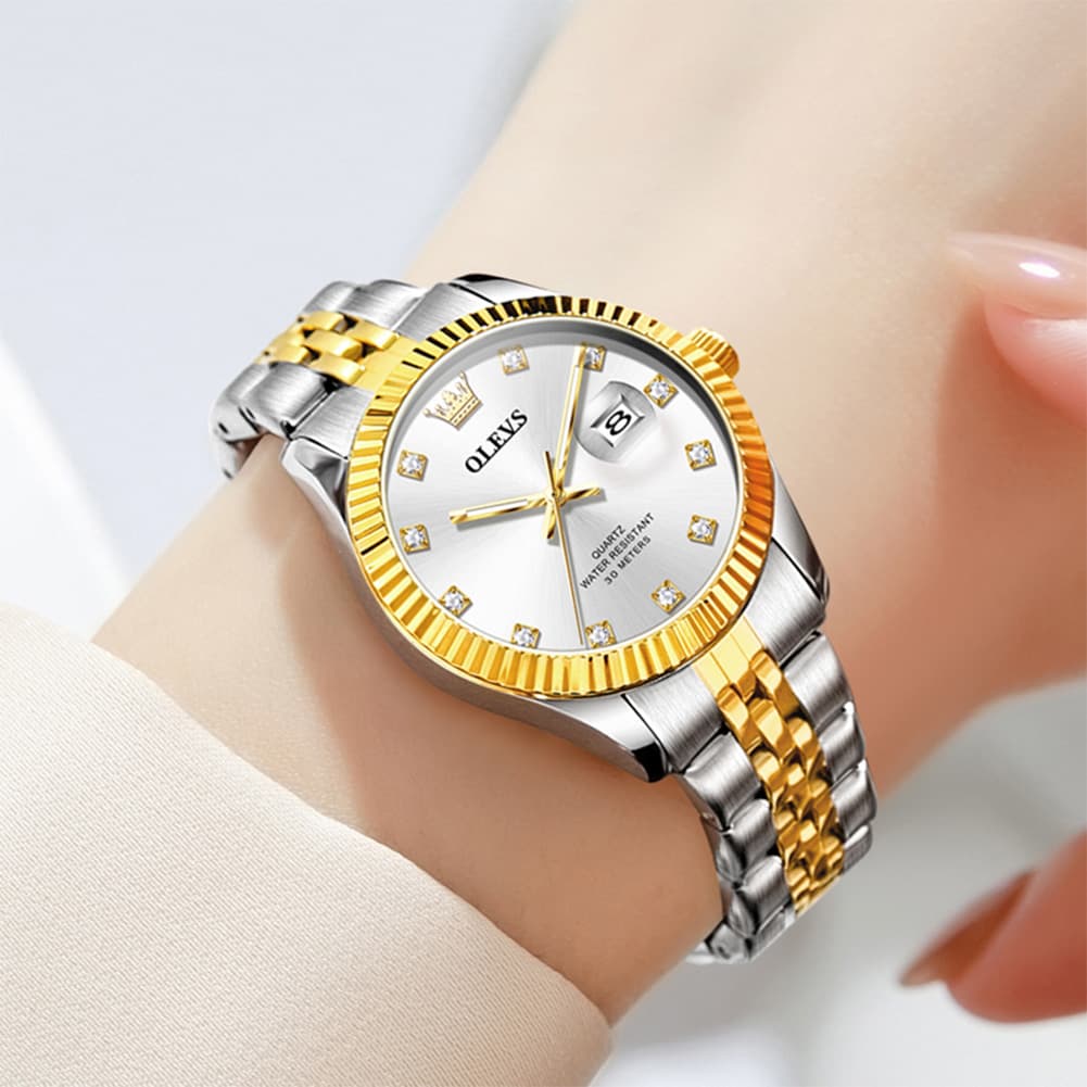 OLEVS 3705 Classic Luxury Fluted Bezel Quartz Watch for Women