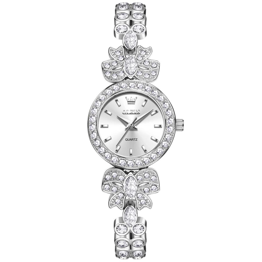 OLEVS 5887 Bow Knot Diamond Bracelet Watch Silver Zirconia Quartz Jewelry Timepiece for Women