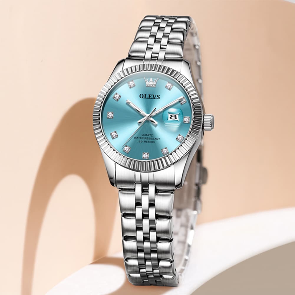 OLEVS 3705 Classic Luxury Fluted Bezel Quartz Watch for Women