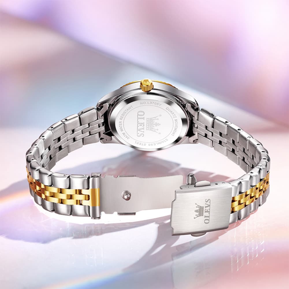 OLEVS 3705 Classic Luxury Fluted Bezel Quartz Watch for Women