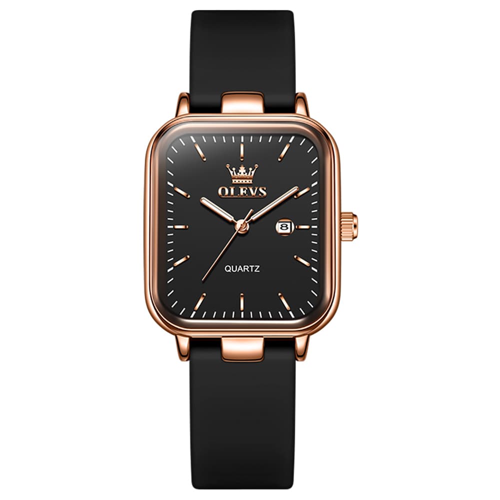 OLEVS 7089 Silicone Strap Watch Retro Square Date Quartz Sport Luxe Timepiece for Women