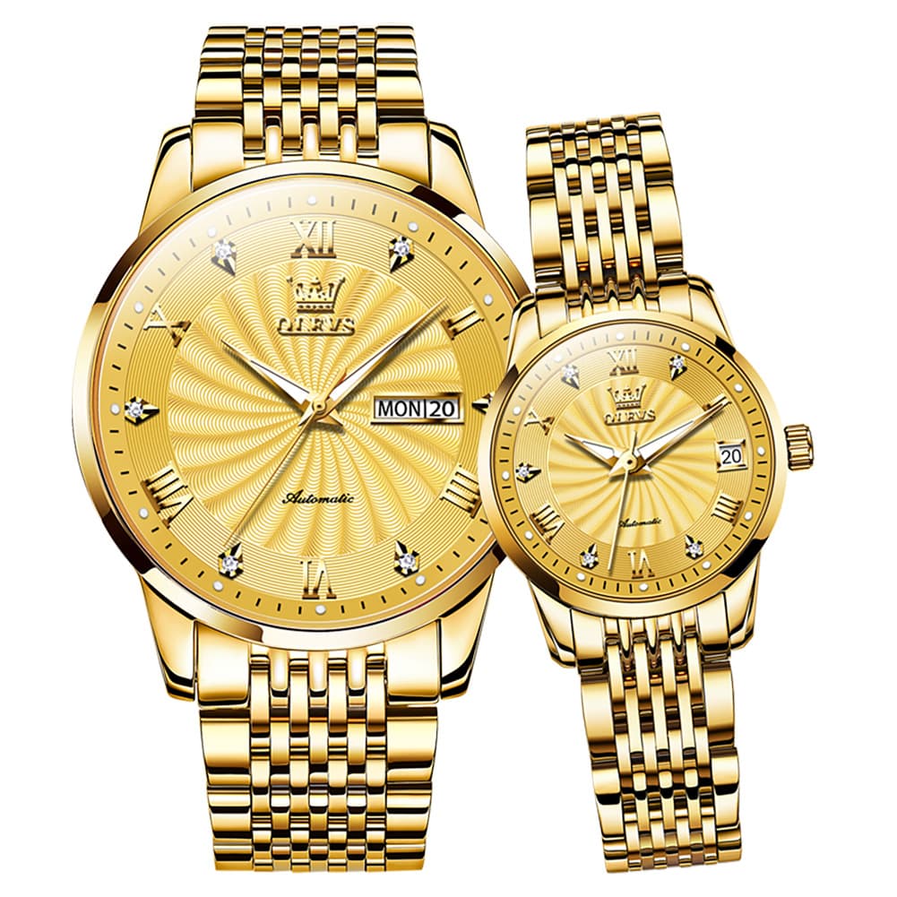 OLEVS 6630 Sunburst Mechanical Couple Watches Set
