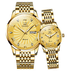 OLEVS 6630 Sunburst Mechanical Couple Watches Set