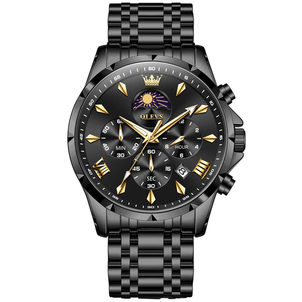 OLEVS 3653 Chronograph Moon Phase Sporty Dial Stainless Steel Watch For Men