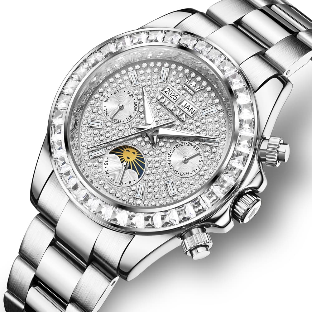 OLEVS 7038 Luxury Diamond Moon Phase Mechanical Watch For Men