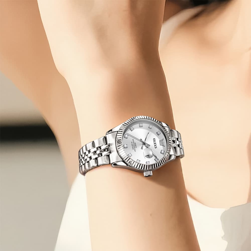 OLEVS 3705 Classic Luxury Fluted Bezel Quartz Watch for Women