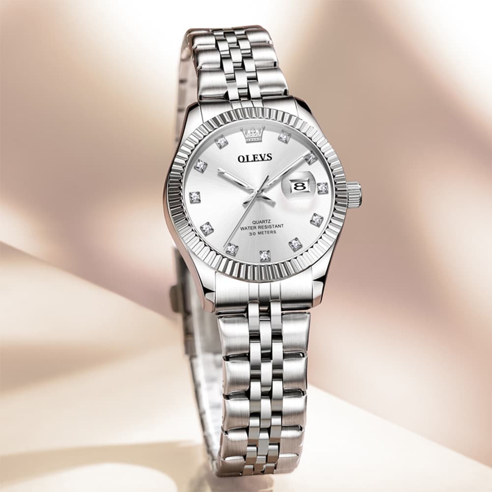 OLEVS 3705 Classic Luxury Fluted Bezel Quartz Watch for Women