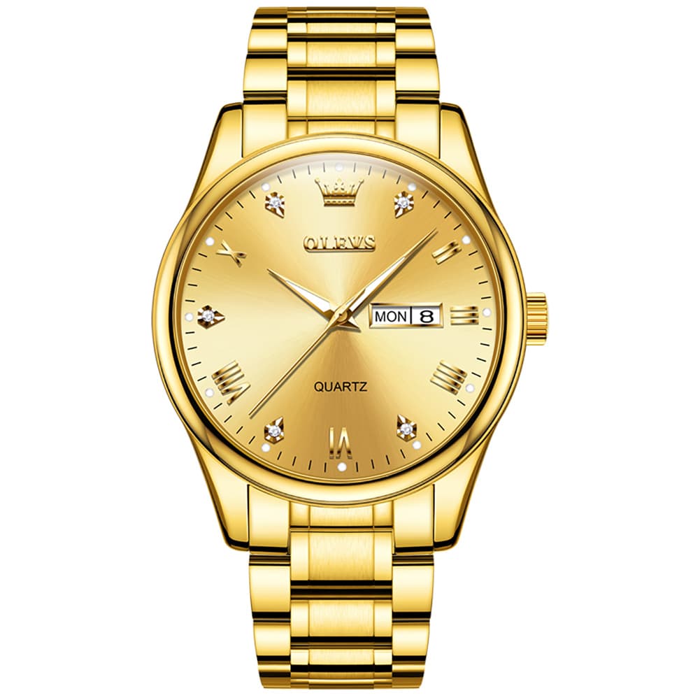 OLEVS 5563 Luxury Diamond Dial Quartz Stainless Steel Day Date Watch for Men